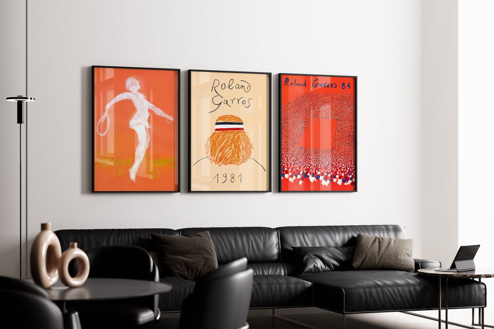Roland Garros Trio Wall Art Tennis Prints,living room,timber border
