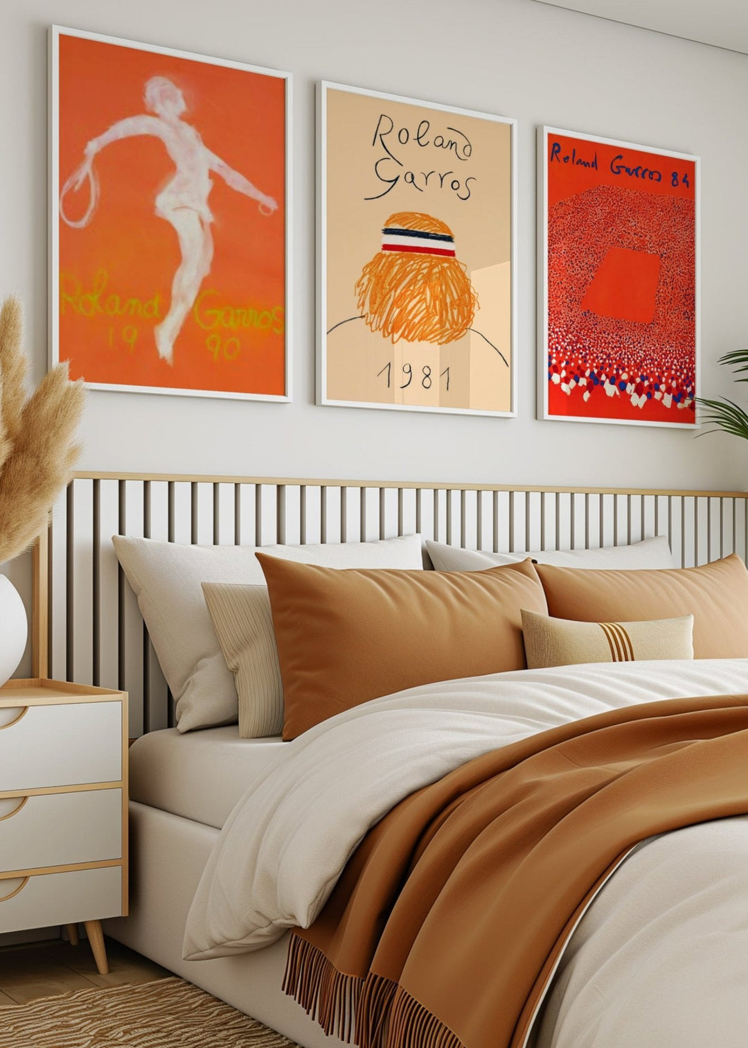 Roland Garros Trio Wall Art Tennis Prints,living room,timber border