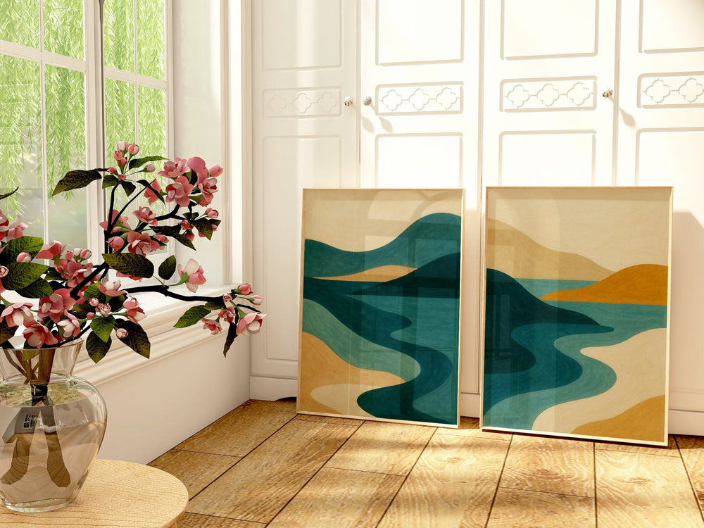 Set of 2 Abstract Coastal Mirage Prints wall - art - picture - poster