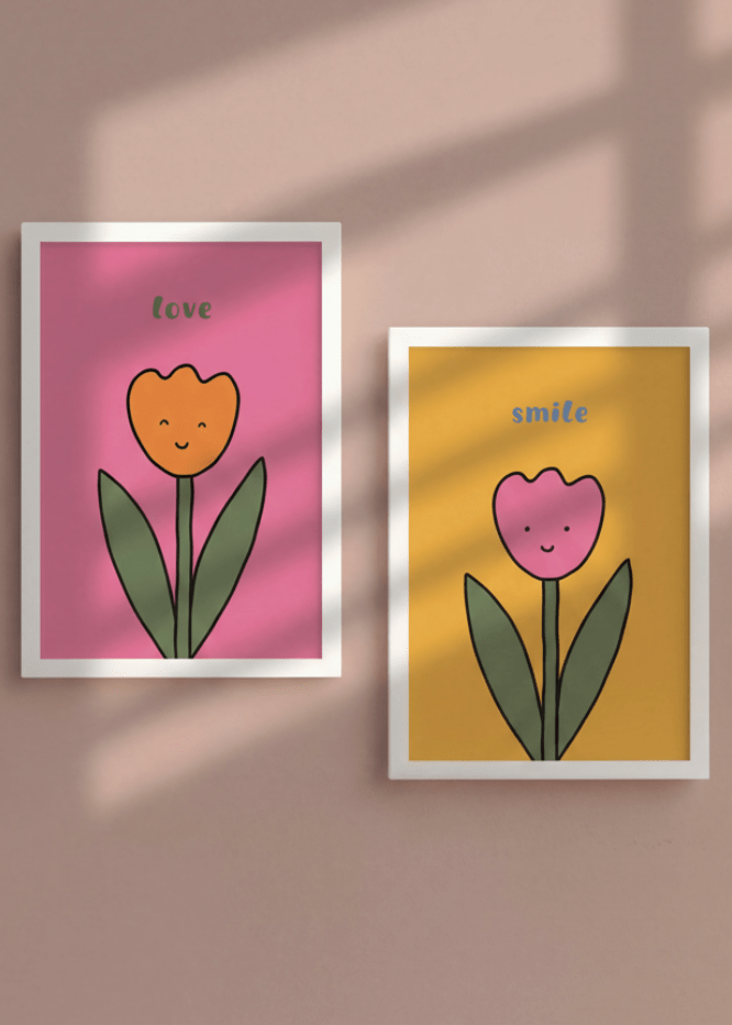 Set of 2 Cute Smiling Flower Quote Prints wall - art - picture - poster