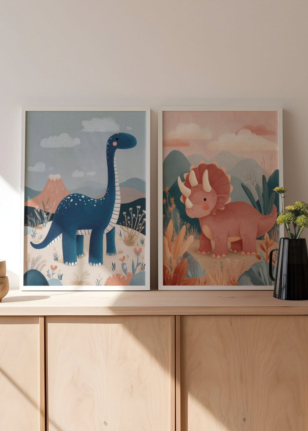 Set of 2 Kids Dinosaur Nursery Prints wall - art - picture - poster