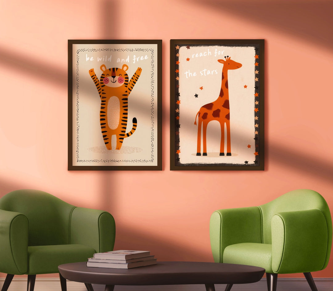 Set of 2 Tiger and Giraffe Cute Quote Animal Print wall - art - picture - poster
