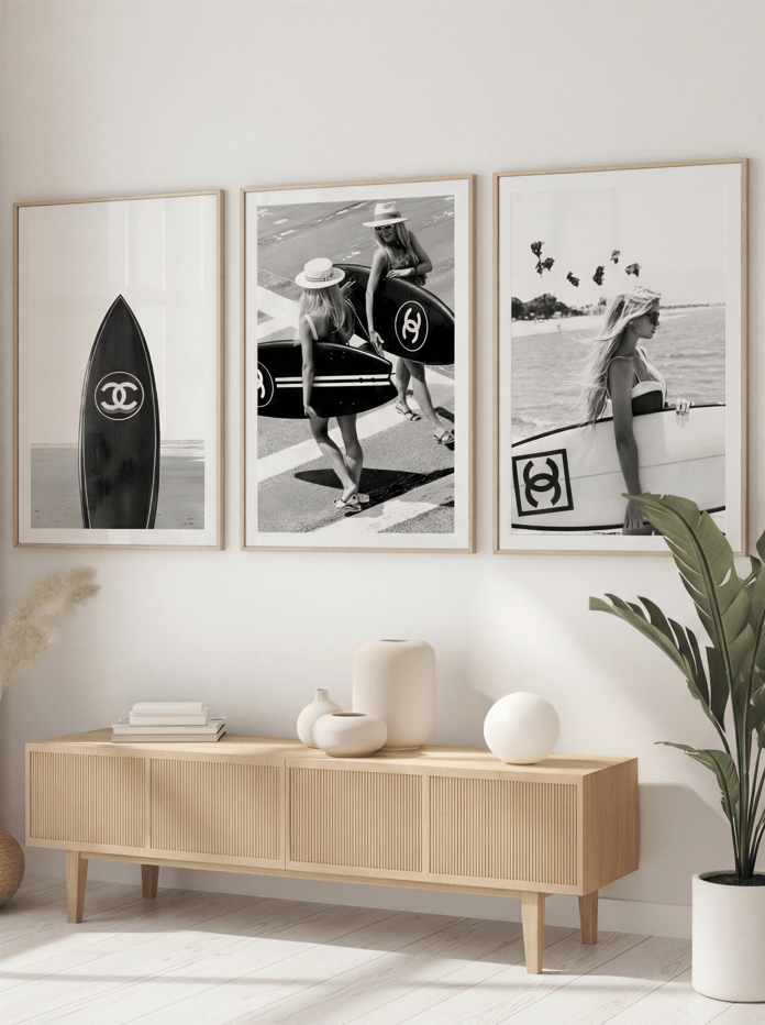 Set of 3 Chanel Surfer Girl Wall Art Photography wall - art - picture - poster