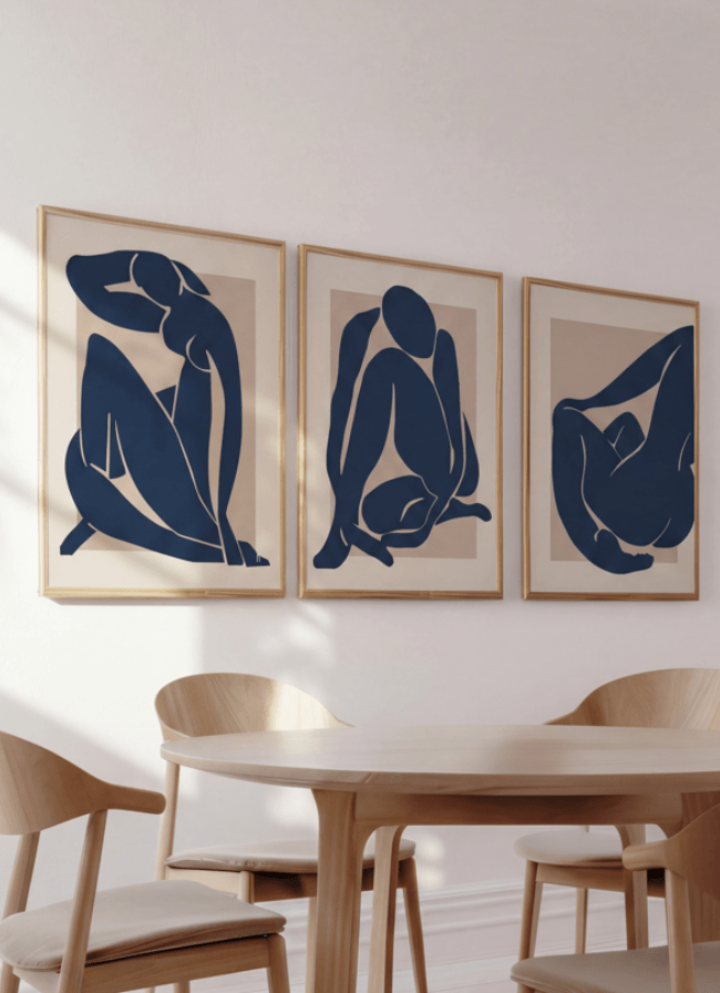Set of 3 Henri Matisse Papier Decoupes Blue Wall Art wall - art - picture - poster