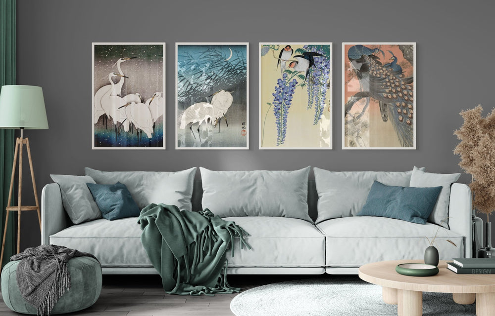 Set of 4 Woodblock Japanese Prints by Ohara Koson wall - art - picture - poster