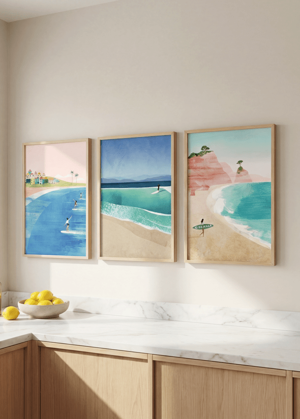 Surfing Holiday Trio Abstract Paintings by Henry Rivers wall - art - picture - poster