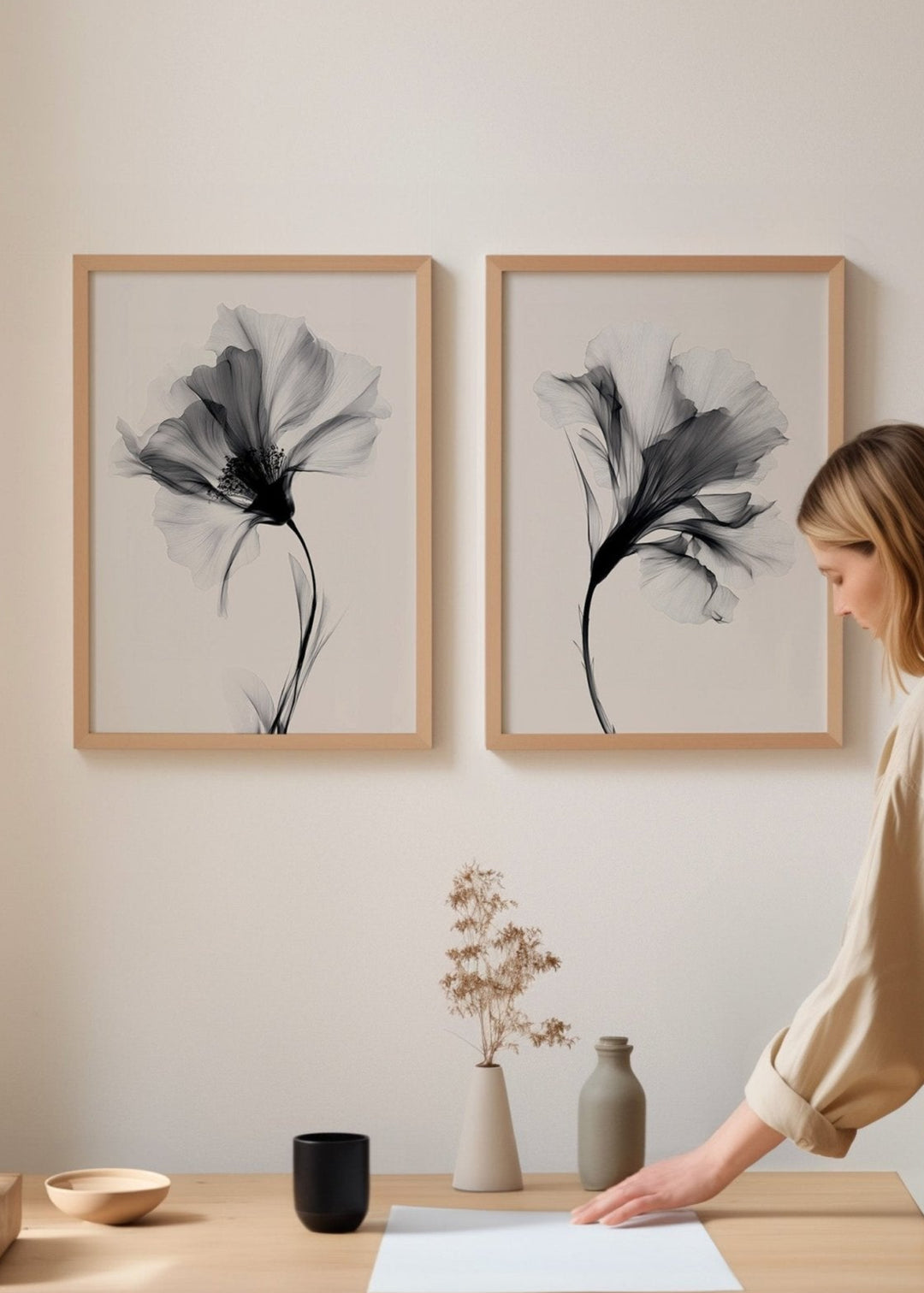 Swan Flower Set of 2 Abstract Prints wall - art - picture - poster