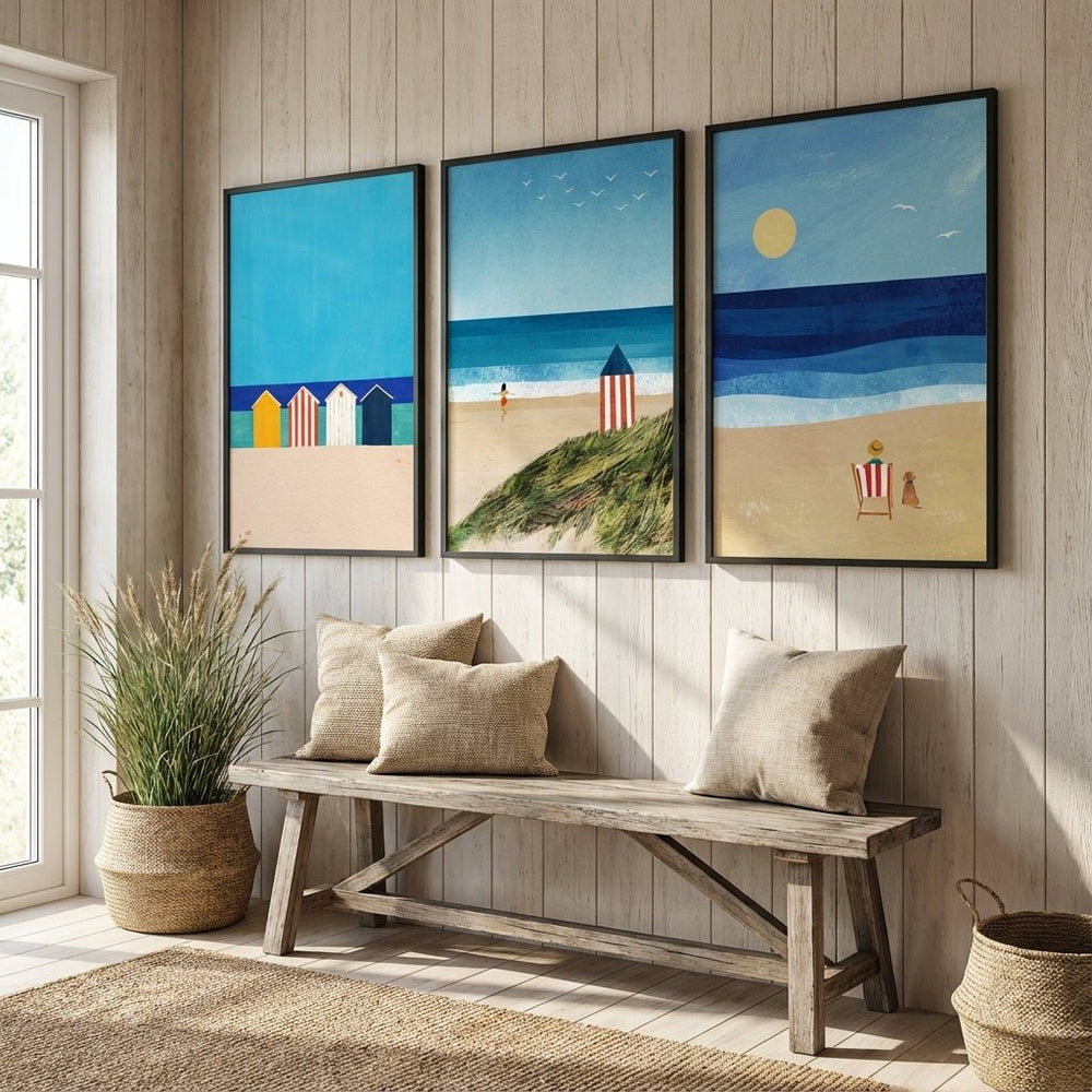 Trio Abstract Brighton Beach Coastal Art by Henry Rivers wall - art - picture - poster