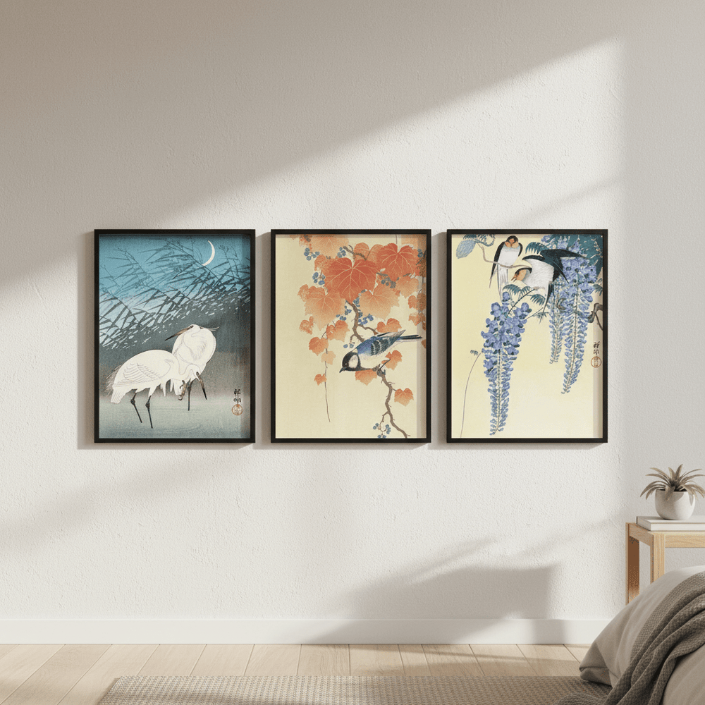 Trio of Woodblock Print Birds by Ohara Koson wall - art - picture - poster