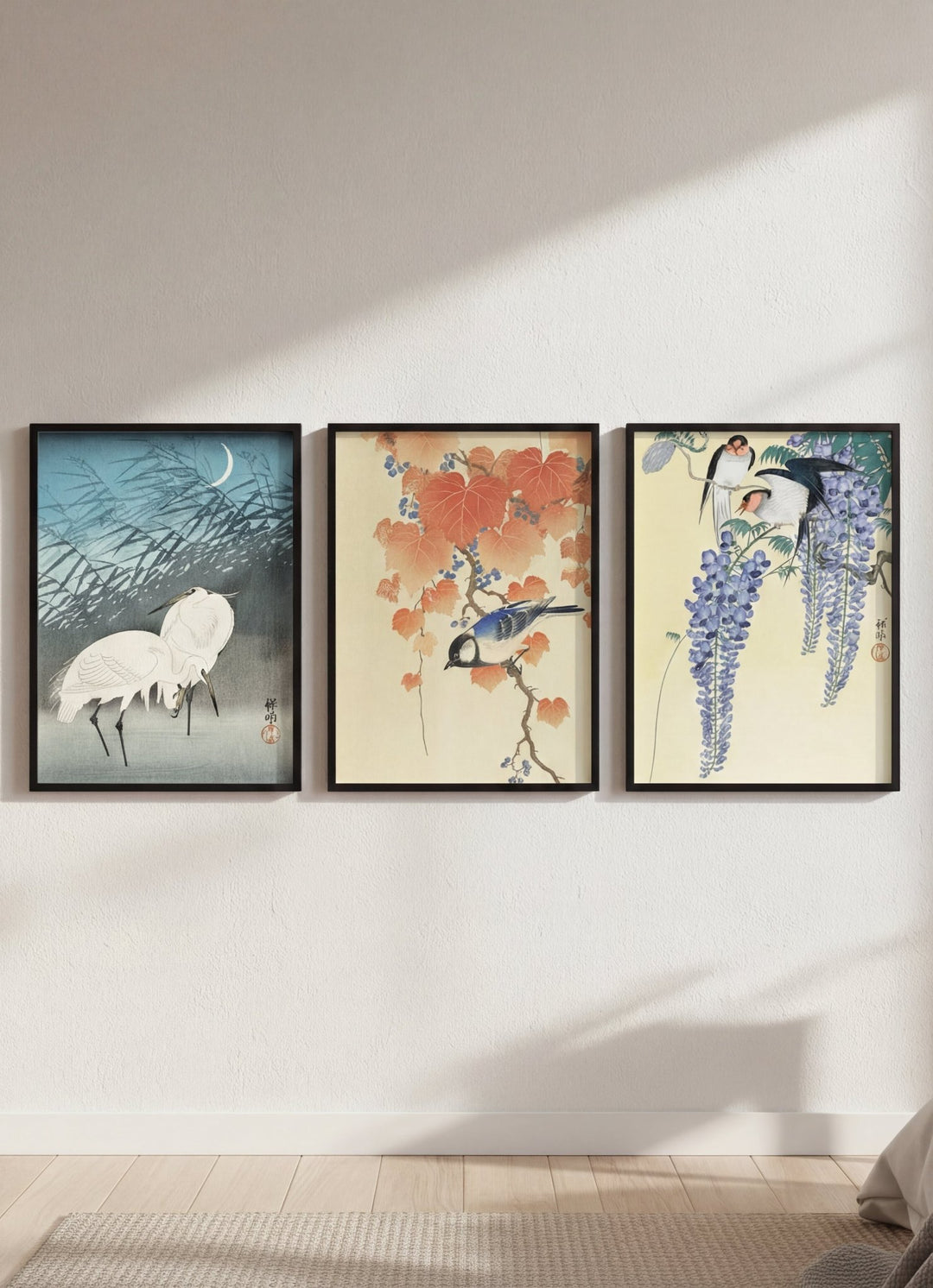 Trio of Woodblock Print Birds by Ohara Koson wall - art - picture - poster