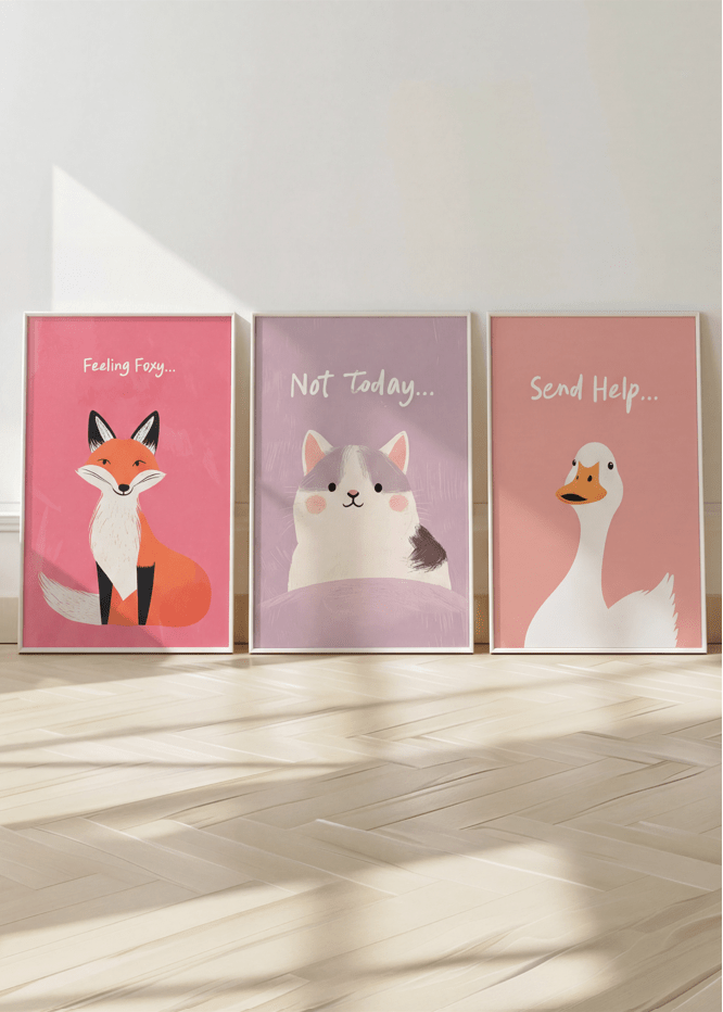Trio Wall Art Cute Animal Quote Prints wall - art - picture - poster
