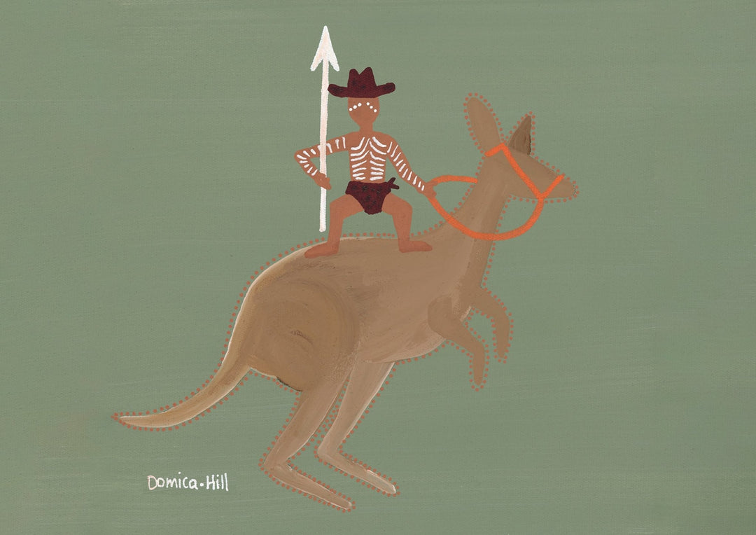 Warrior on the Bounce Landscape Indigenous Artwork by Domica Hill,frame