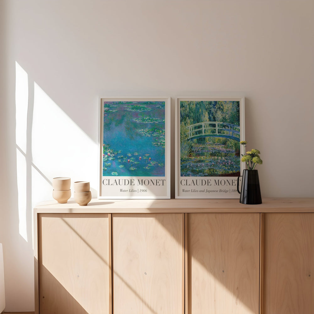 Water Lilies & Japanese Bridge Pair by Monet,livingroom,timber border