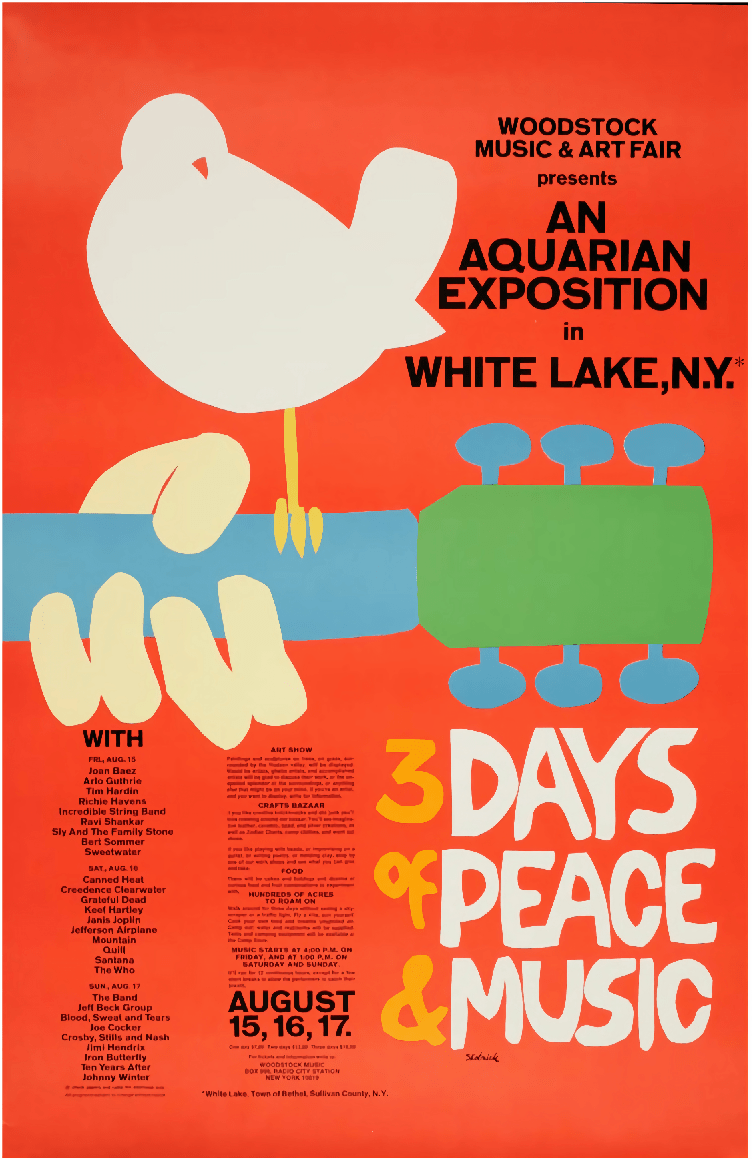 Woodstock Art Music Commercial Vintage Poster Artwork Advertising frame
